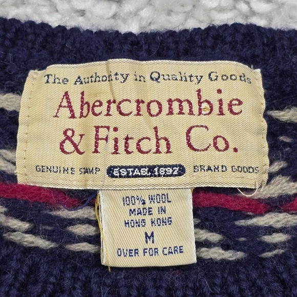Vintage Abercrombie & Fitch Wool Sweater Mens M Nordic Fair Isle Knit Cabincore - Picture 4 of 10